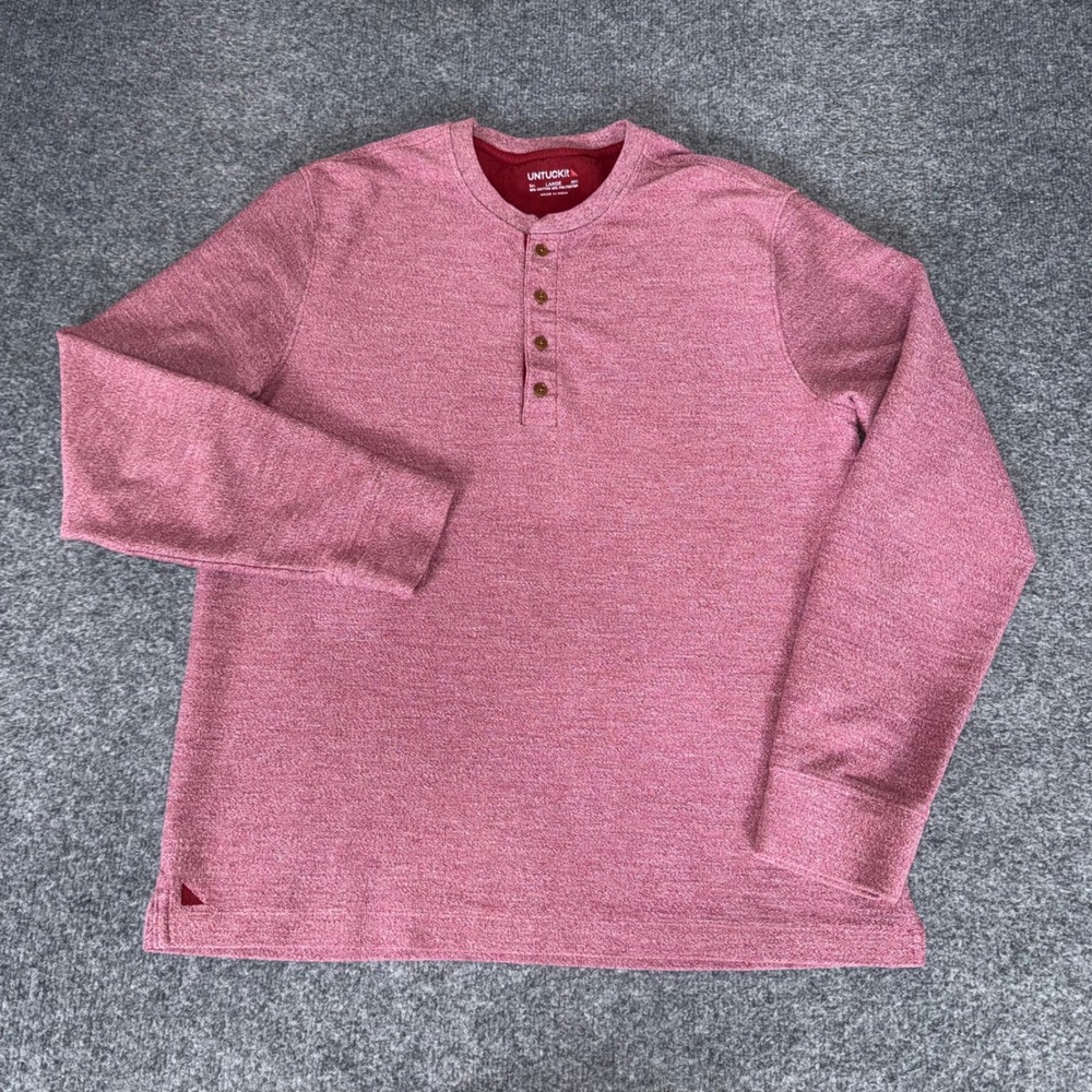 UNTUCKit Men Large Red Heathered Long Sleeve Henley Shirt Casual Cotton Pullover